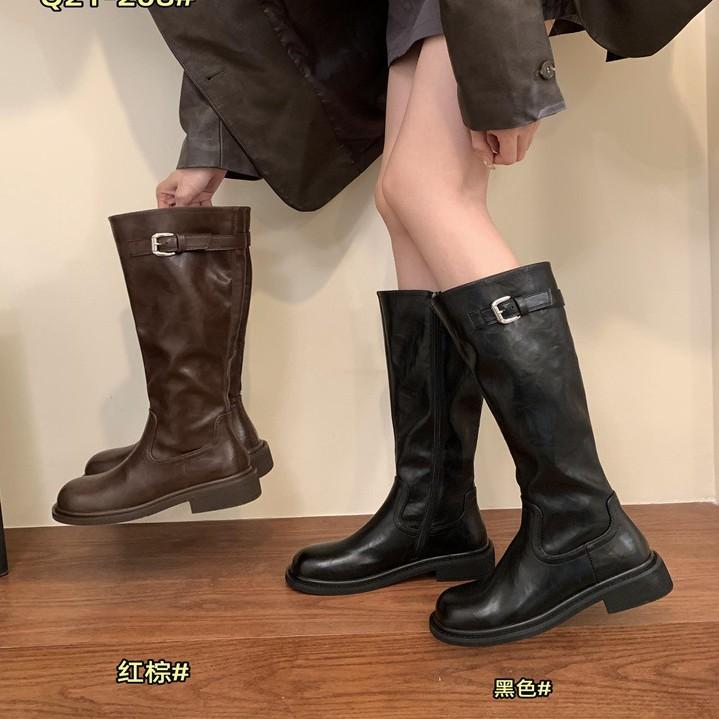 Thick-soled Buckle Boots 2025 New British Knight Boots Fashion Versatile and Thin Boots Women's Boots