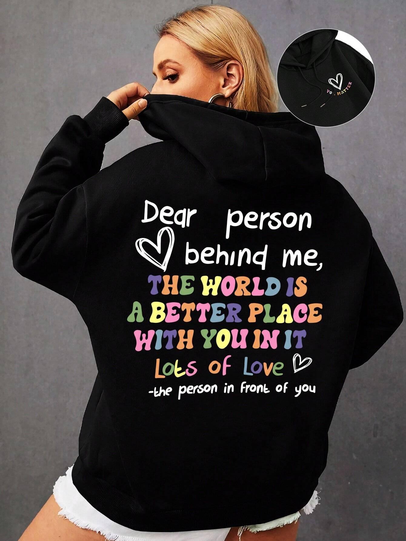 

Dear Person Behind Me Hoodie Women Colored Letters Warm Fleece Woman Hoody Fur-liner Spring Autumn Hoodies Y2K Casual Tops 3XL