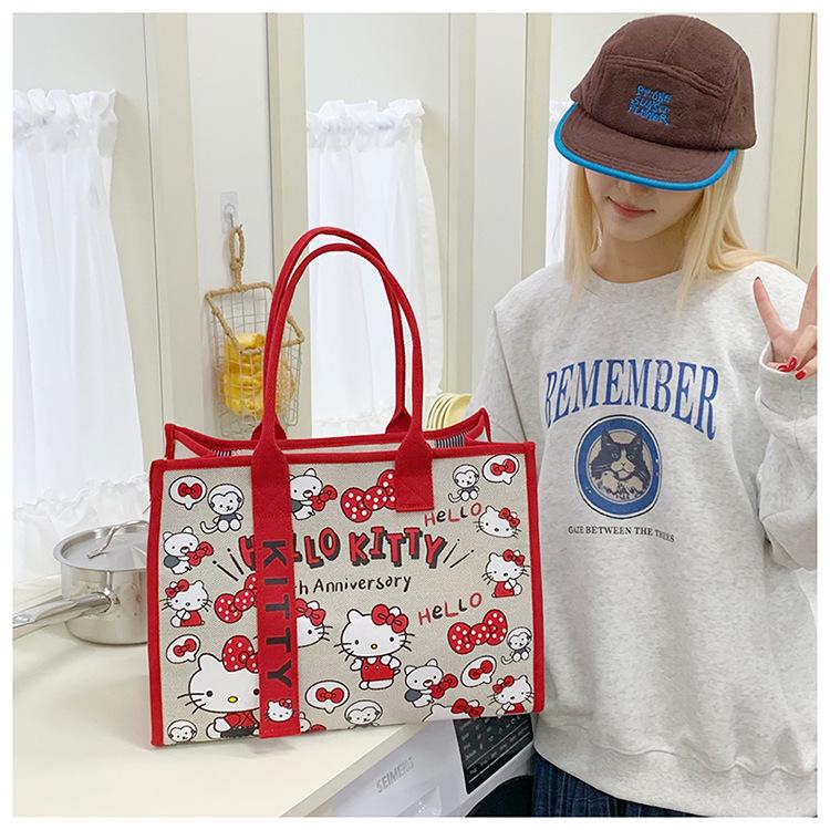 Large Capacity Korean Cartoon Cat Canvas Crossbody & Tote Bag