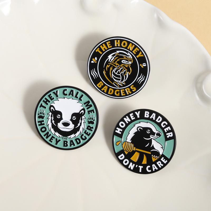 Honey Badger Don't Care Enamel Pins Fun Animal Memes Brooches Lapel Badges Cartoon Round Jewelry Gift for Friends