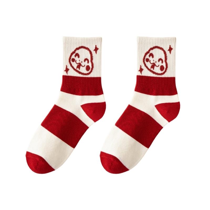 Year of the Snake Cotton Ankle Socks Cartoon Snake Pattern Women s Chinese New Year Striped Middle Tube Socks Gift
