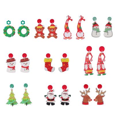 Funny Acrylic Santa Snowman Pendant Earring Fashion Dangle Earrings Cartoon Christmas Drop Earring Party Jewelry Eardrop