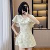 Summer New Chinese Style Lace Shawl Cape & Slim Fit Dress Shorts Set