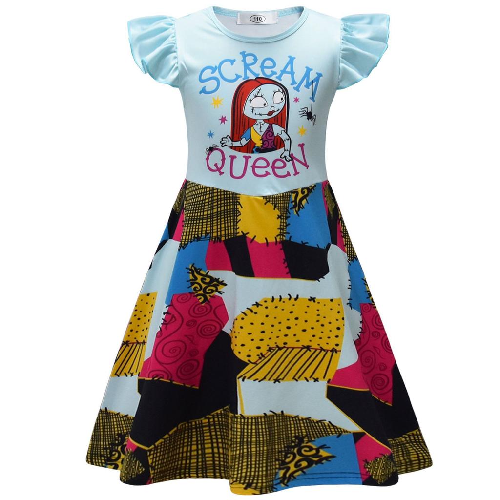 Halloween Night Horror Sally And Jack Cosplay Big Boy Flying Sleeve Dress + Bag