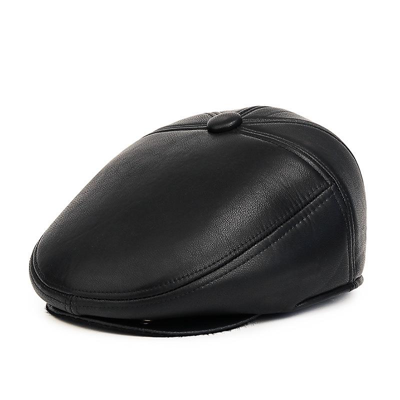 Men's Autumn-Winter Velvet-Lined PU Duckbill Cap with Ear Protection for Elderly