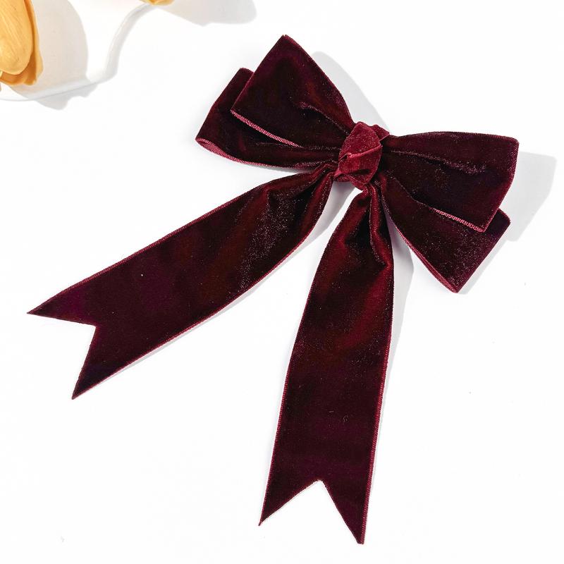Autumn Winter Red Velvet Bow Ribbon Hair Clip For Women Fashion Retro Ponytail Back Of The Head Bow Hairpin Hair Accessories