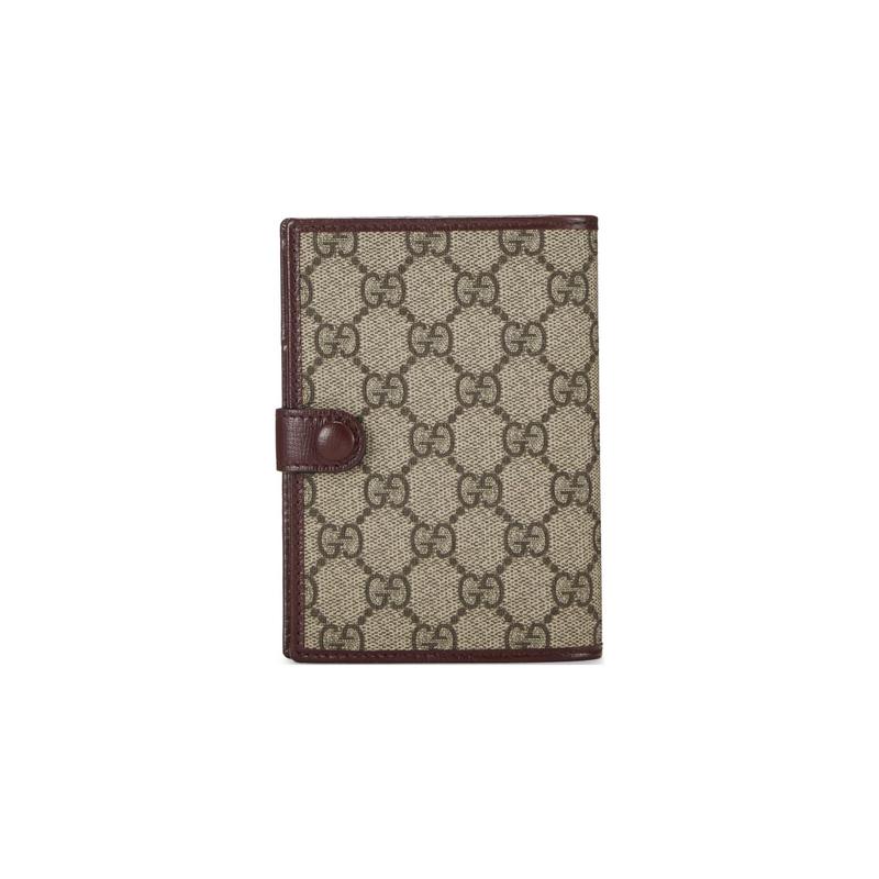 Gucci GG Retro Series Presbyopic Logo Snap Closure Canvas and Leather Card Holder Wallet Passport Bag Men's Burgundy and Brown