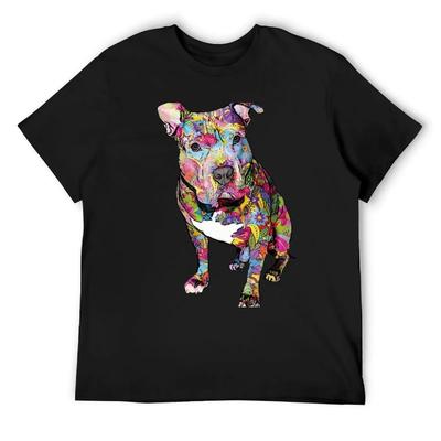 Bunter Pitbull - Peace Love and Pitbulls T-Shirt Kleidung Grafiken Vintage Baumwolle Grafik-T-Shirts Herren Kleidung
