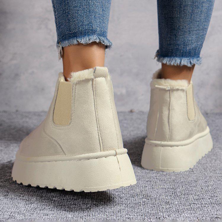 Thick-Soled Flannel Snow Boots with Elastic Band: Solid Color, Casual, and Comfortable