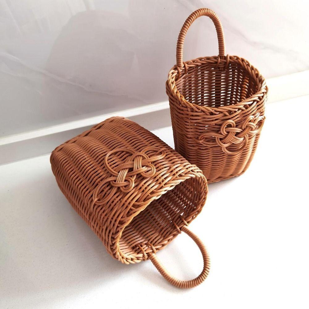 Space Saving Handwoven Storage Basket Plastic Wall Hanging Basket Sundries Organizer  for Kitchen
