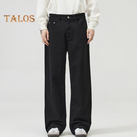 Men Pants Solid Color Straight Wide Leg Retro Style Pants with Pockets Zippered Trousers for Daily Home Streetwear Sports