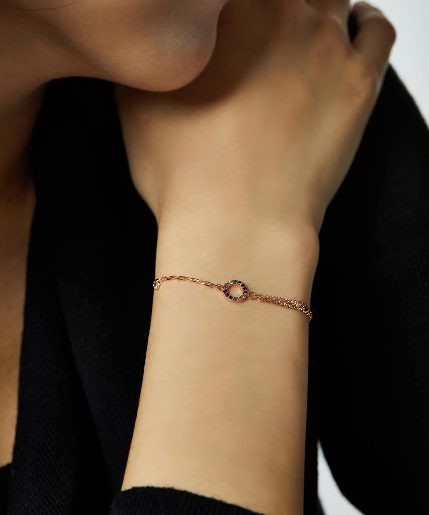 Helene Jewelry 14K Bloom Cubic Ring Style Layered Chain Gold Bracelet