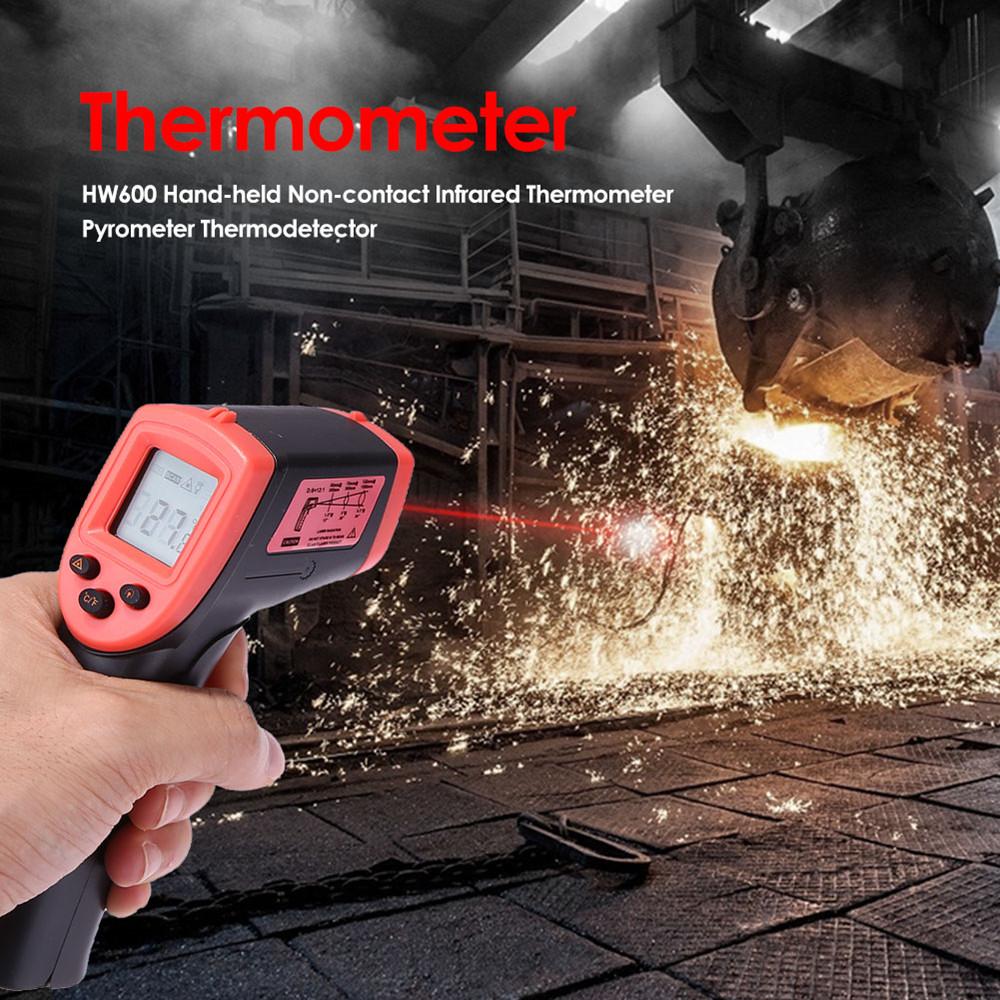 HW600 Industrial Infrared Thermometer Non-contact Temperature Meter Digital IR Pyrometer Portable Temp Tester -50~600℃