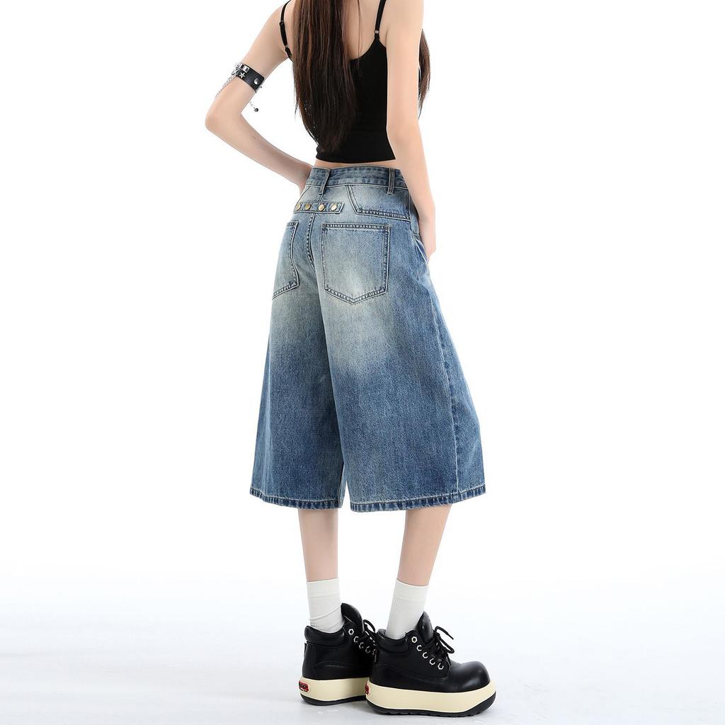 Trendy Summer Loose Fit Denim Cropped Capri Pants For Petite Ladies High Street Wide Leg Versatile Slimming FigureFlattering Casual Trousers