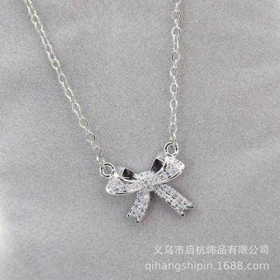 Bow Necklace Women'S Light Luxury Design Simple Micro-Inlaid Pendant Collarbone Chain Necklace