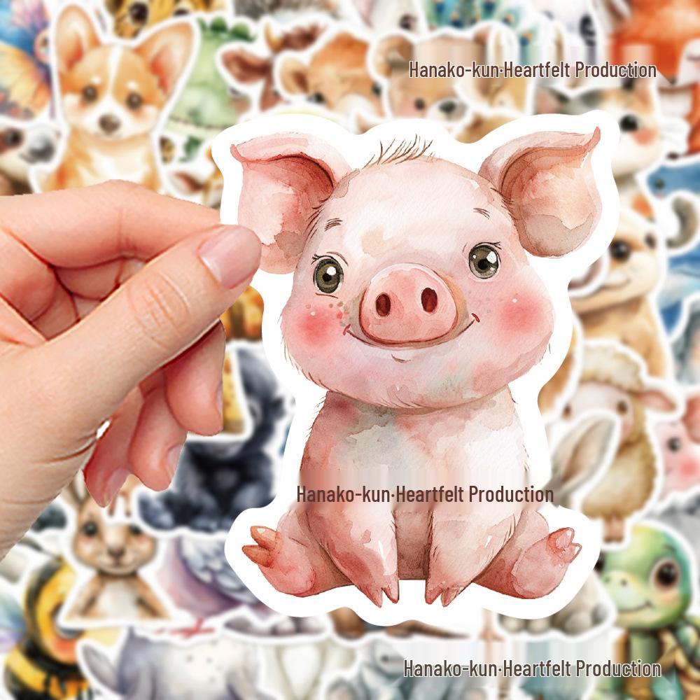 50 Cute Watercolor Cartoon Animal Stickers for Notebooks, Phone Cases, and Journals