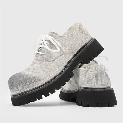 Fashion 2025 Unisex Style Nubuck Suede Leather Round Toe Thick Bottom Platform Men Pumps Solid Color Lace Up Western Casual Derby Shoes