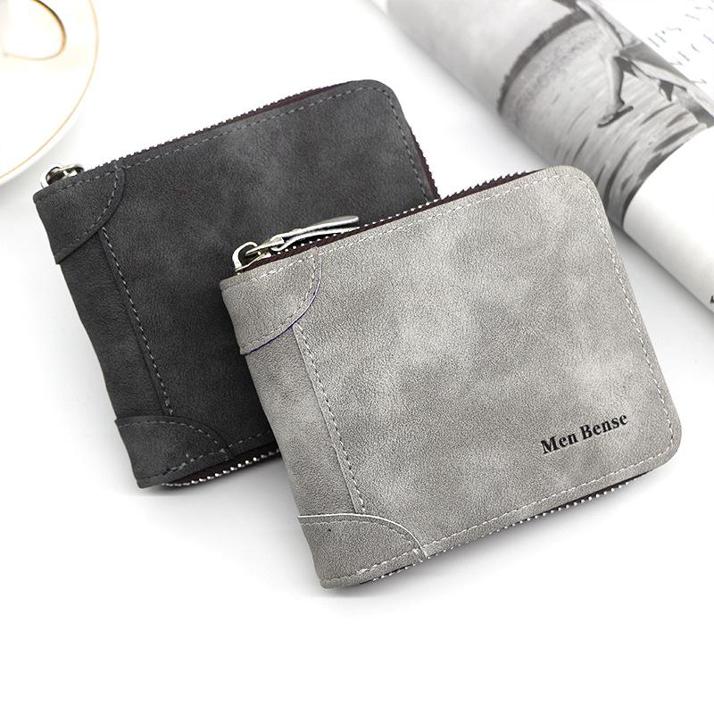 Men's Vintage Frosted PU Bi-fold Zipper Wallet with Coin Purse