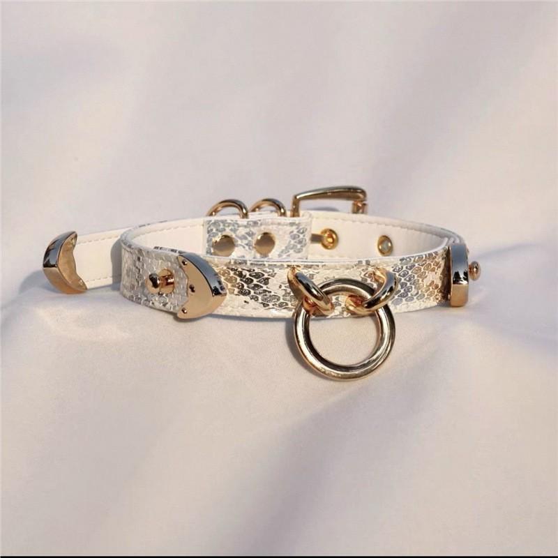 Snake Print Pet Collar Leash Set Cats PU Leather Adjustable Neck Strap