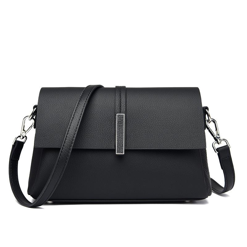 Leather women s shoulder bag new fashion high sense messenger bag first layer cowhide women s bag чёрный