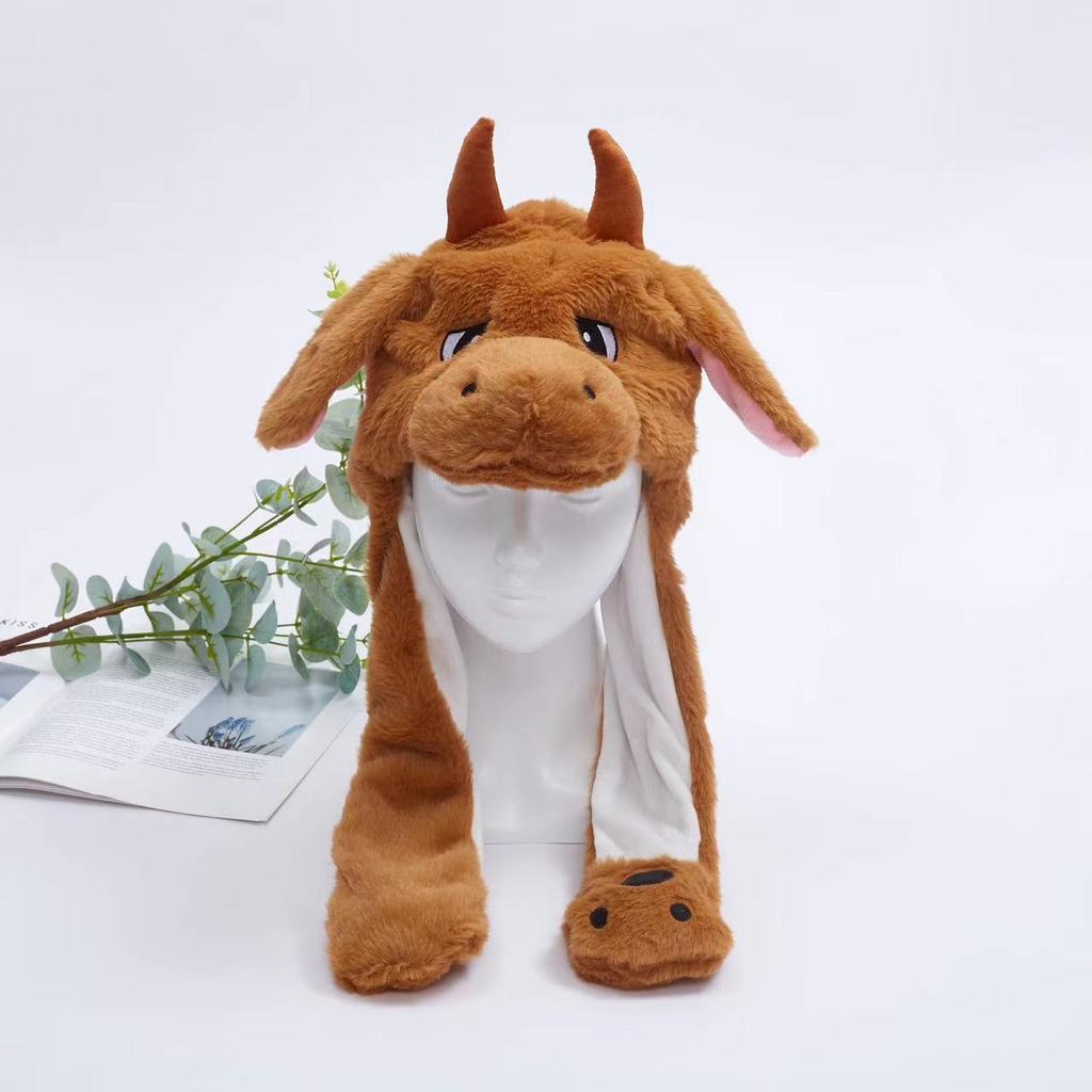 

Childs Animal Plush Hat With Moving Ears Cozy Warm Wear For Kids And Teens BrownCow