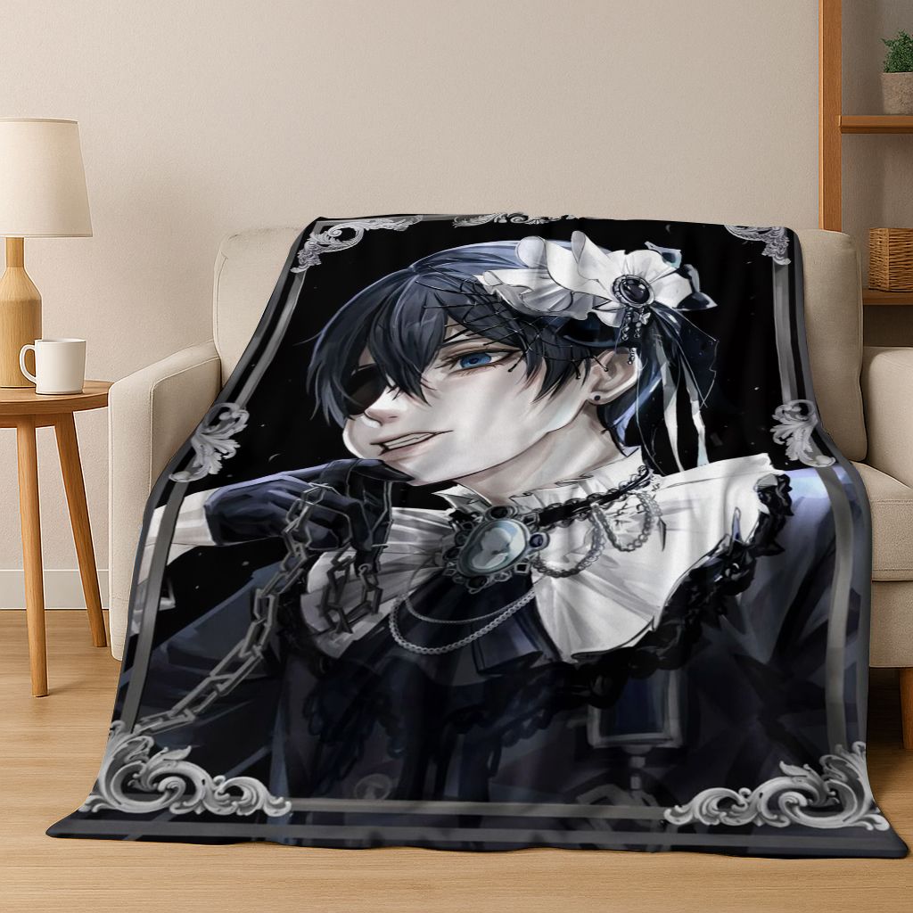 Anime Black Butler Sebastian Ciel Cartoon Cartoon Flannel Blanket,Cozy Soft Throw Blanket for Home Bedroom Bed Sofa Cover Kids