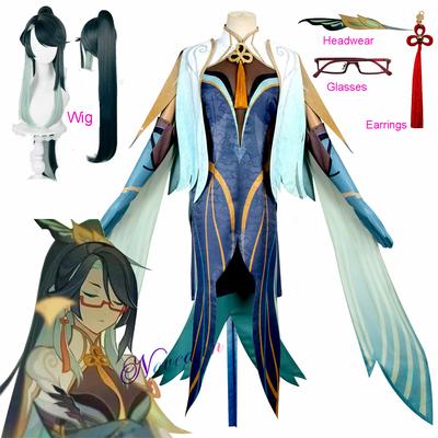 Game Genshin Impact Cloud Retainer Cosplay Costume Wig Anime Halloween Party Women Dress Accesspries Full Set Role Play Suit