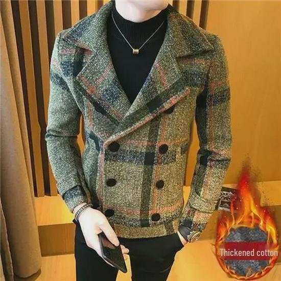 Men's 2022 Korean Style Plaid Woolen Short Coat - Trendy & Handsome for Autumn/Winter