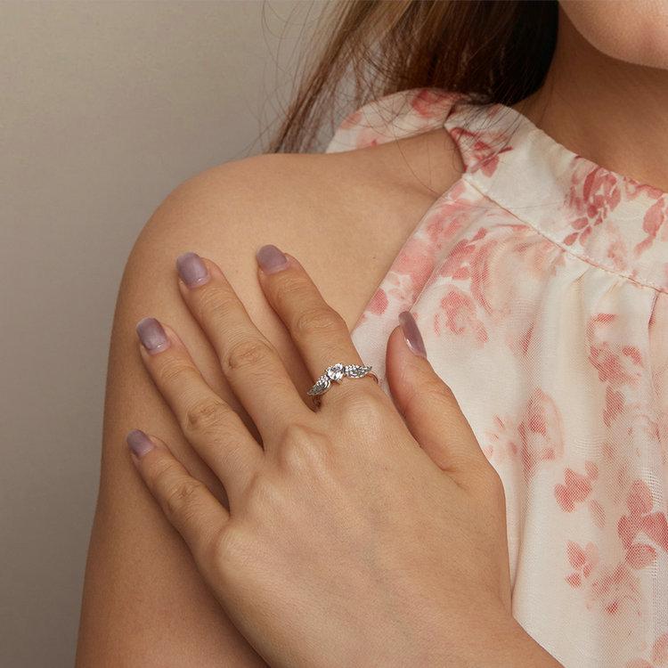 Yin Ziyun Pink Zircon Love Wings Ring & Bracelet, 925 Silver Dreamy Design, SCR874