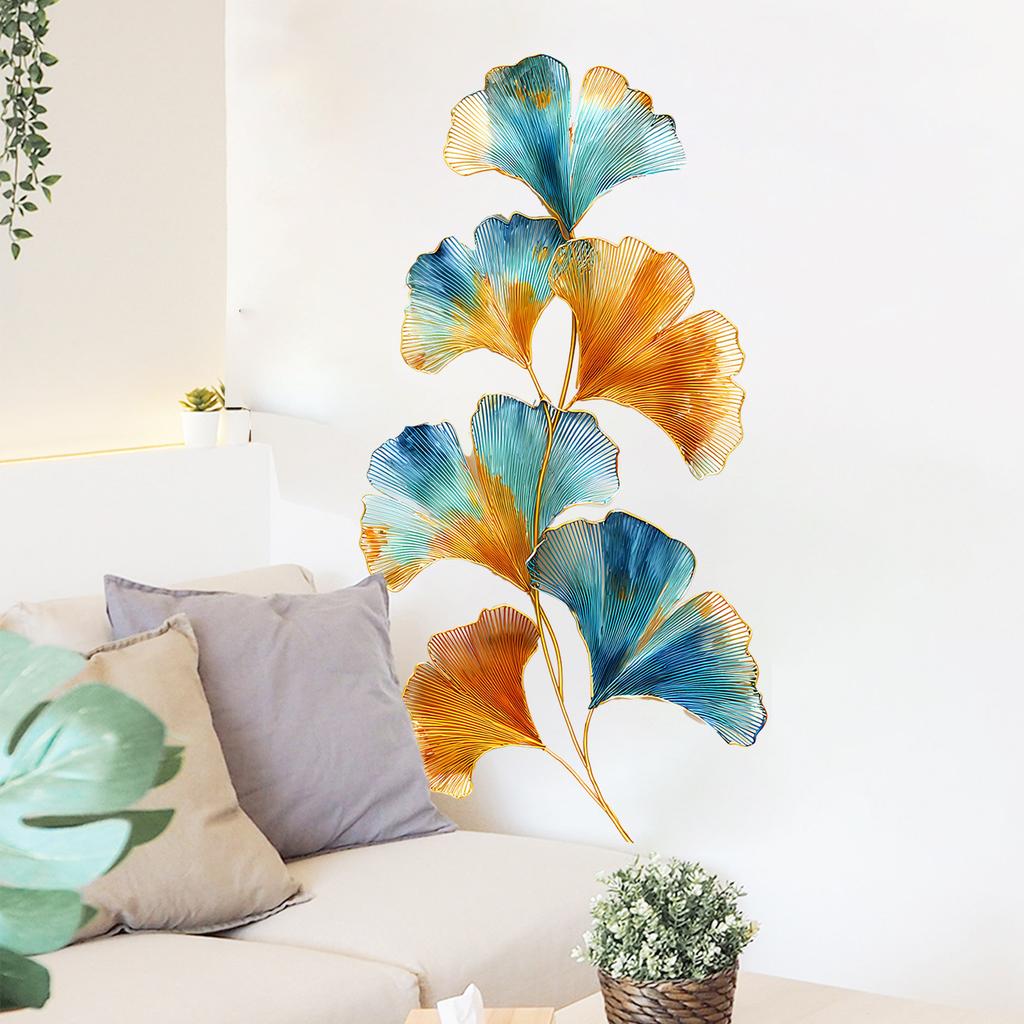 Colorful Ginkgo Leaves with Gold Foil Wall Sticker Self-Adhesive Removable for Living Room Bedroom Home Decor