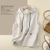 Spring Summer Women's Retro Hooded Cotton Linen Casual Loose Sleeveless Vest  Waistcoats Short Jacket for Women Vests