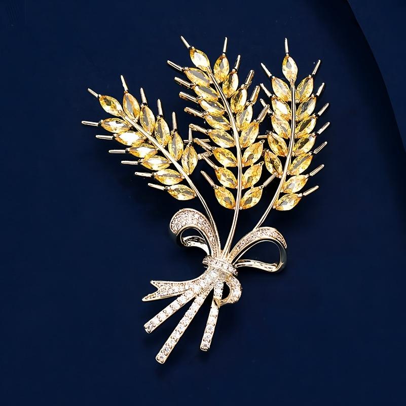 Three-head Wheat Ear Brooch, High-end and Elegant Feminine Faux Crystal Barley Corsage Design, A Niche Brooch