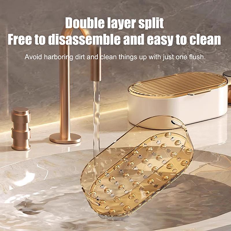 Double-Layer Soap Box Household Bathroom Non-Punching Hollow Drain Soap Box With Cover Dust Soapbox Holder