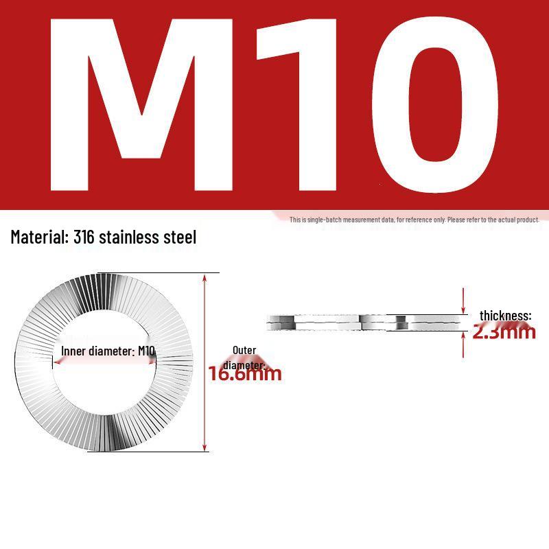 304 Stainless Steel Double Stack Self-Locking Washer with 65Mn Manganese, Anti-Loosening, Double-Sided Tooth Layer