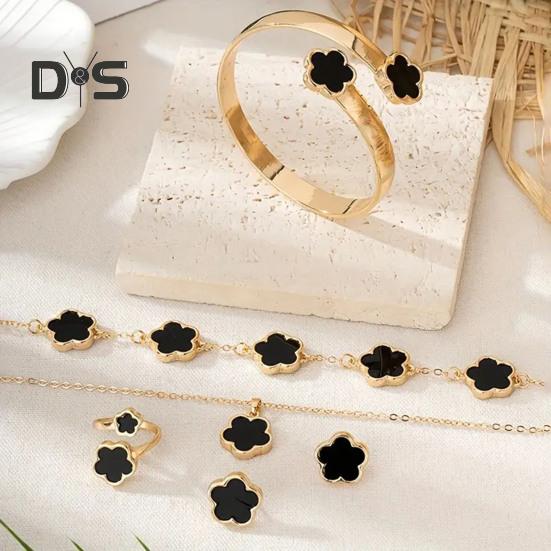 5 ks/sada Dámská sada šperků Dekorace šťastná květina Třpytivé kamínky Náhrdelník Náramek Náramek Náušnice Prsten Sada Módní šperky