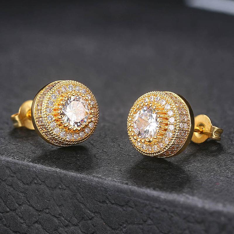 Hiphop Rock Stud Earrings For Women Classic Gold Color Jewelry Crystal Iced Out CZ Piercing Cartilage Ear Accessories Wholesale