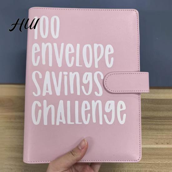 Budget Envelope System 100 Savings Challenge Kit PU Binder with Numbered Pockets Saving And Progress Trackers A5 Planner for Couples Individuals