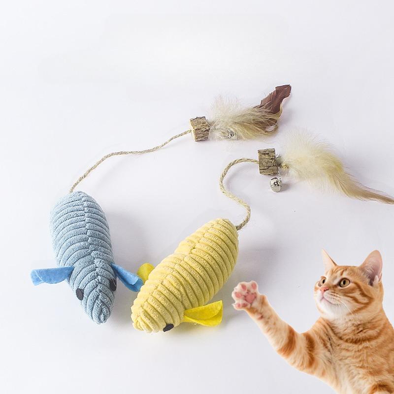 Simulation Mouse Cat Plush Toy Funny Self-hey Feather Sounding Kitten Toy Bite-resistant Interactive Cat Toy Supplies