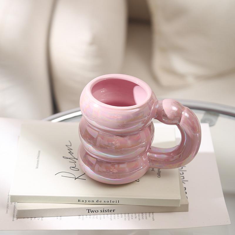 Super süße milchig schimmernde dreilagige Bauchkeramiktasse, hochtemperaturbeständig, Studentenfrühstücksmilchtasse, Trinkbecher
