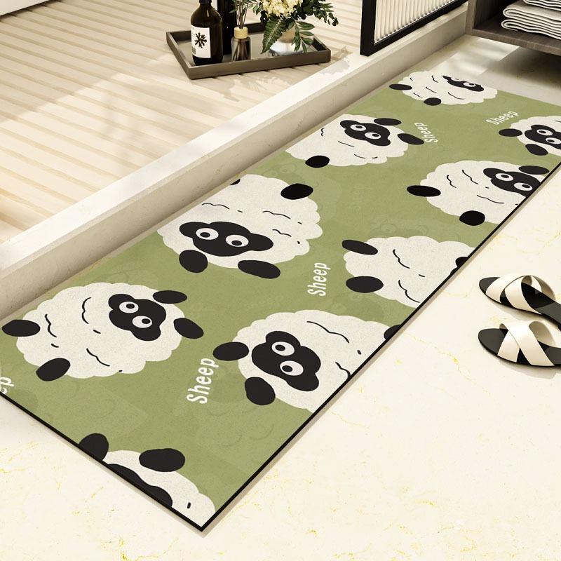 Bathroom Carpet Non-slip Water Absorption Dirt Resistant Floor Mat Cute Panda Black Rug Long Strip Home Decoration Foot Mats