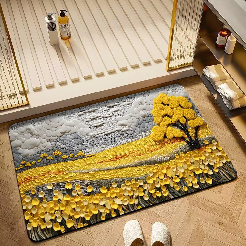 3D Floral Diatomaceous Earth Bath Mat - Absorbent, Quick-Dry, Stain & Wear Resistant Doormat