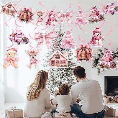 Cross-Border Christmas Party Pink Spiral Bow Ornaments