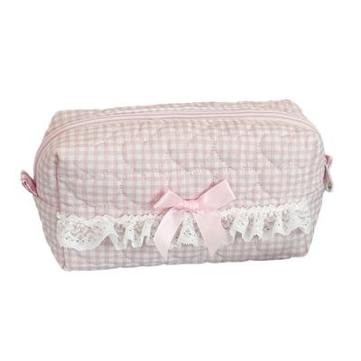 High Capacity Pencil Case Large Cotton Pen Pouches with Lace Trim Travel Cosmetic Storage Bag for Office School Supplies