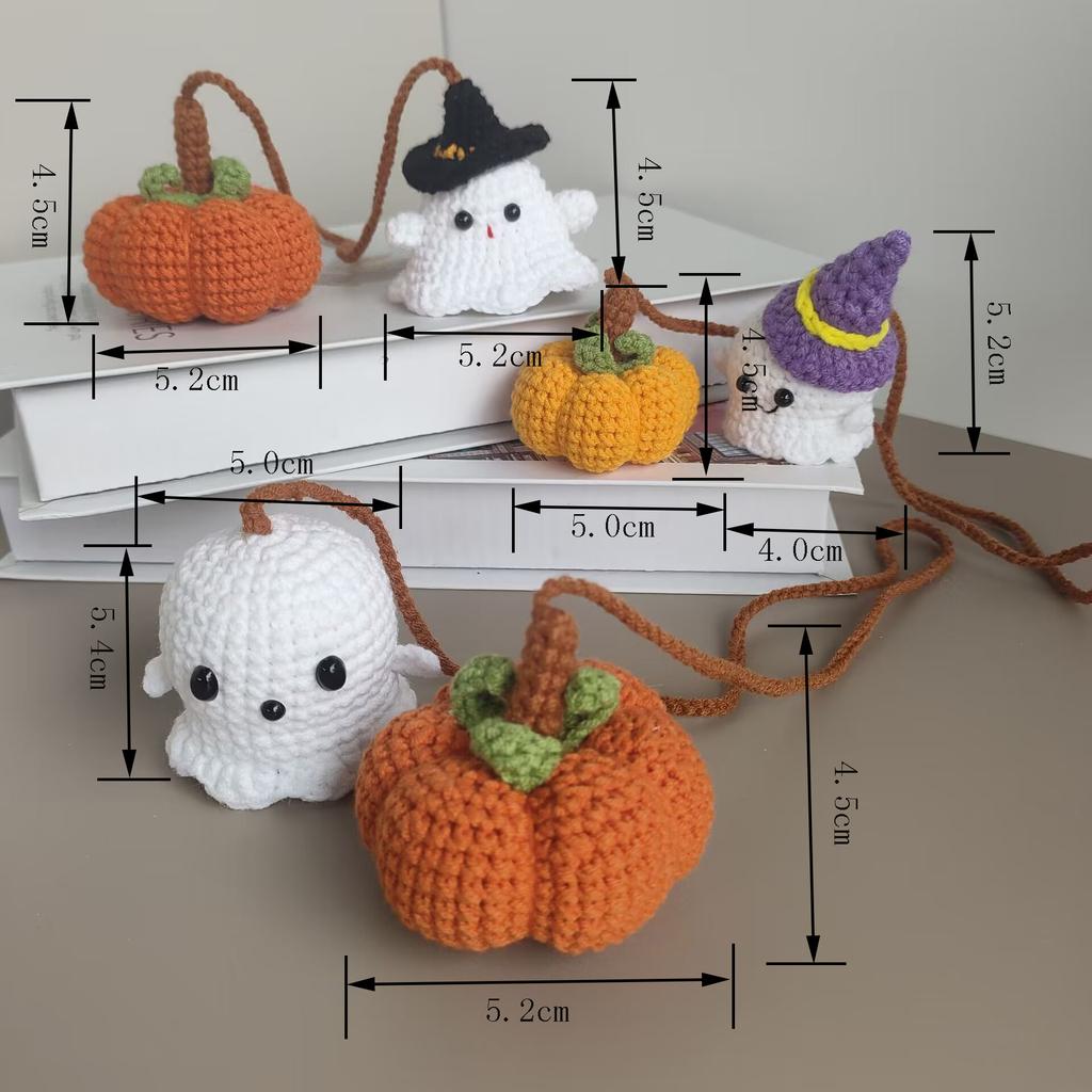 Crochet Ghost Car Pendants Creative Knitted Pumpkin Rearview Mirror  Pendant Halloween Decor