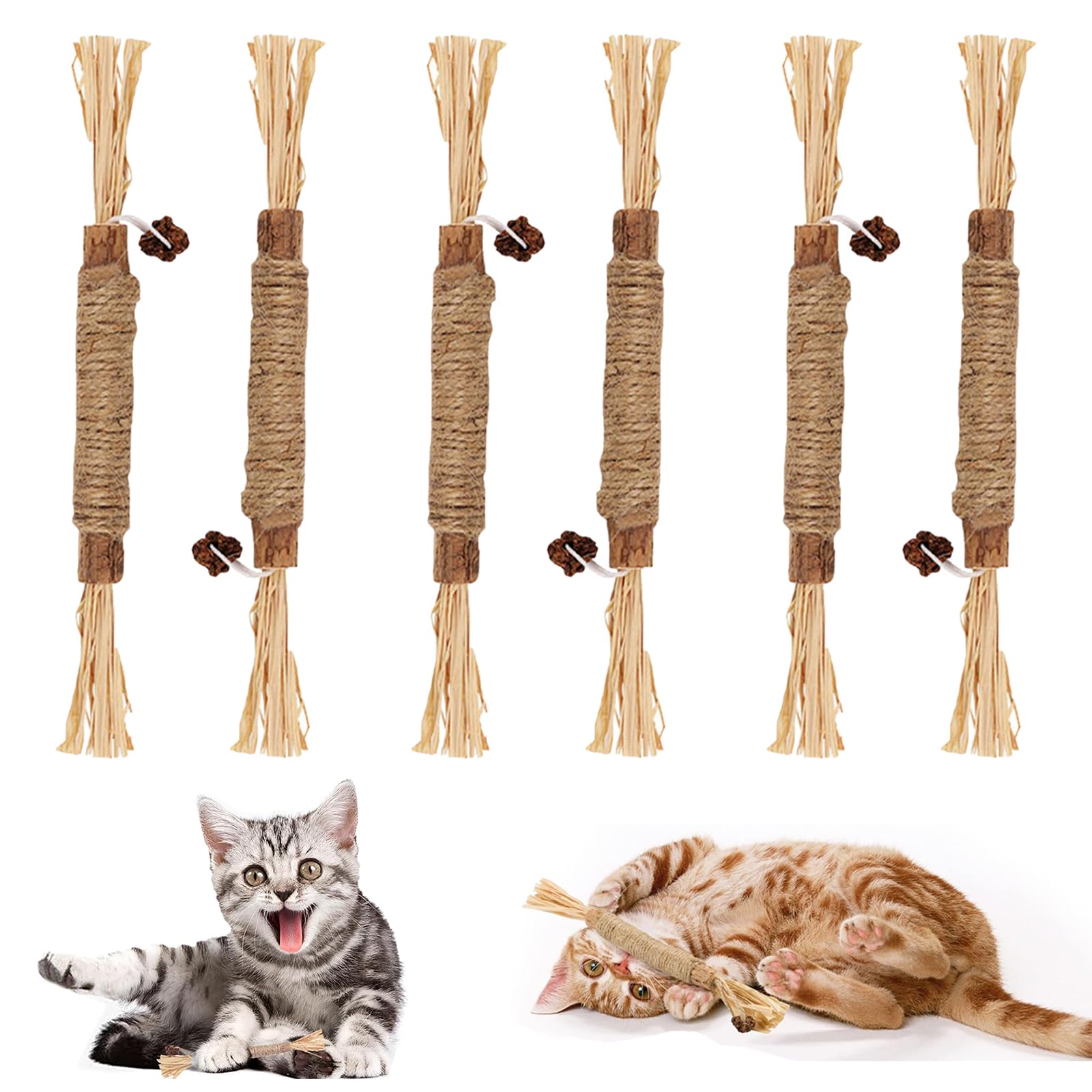 

Cat Teeth Grinding Sticks, 6-Piece Set, Natural Wood Cat Chew Toys, Cat Toys, Catnip, Tartar Relief, Bad Breath Relief, Teeth Brushing Toy, Stress