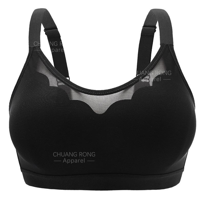 

Large size sexy mesh see-through without steel rings fat mm light and breathable comfortable wide shoulder strap upper support underwear women s bra 1XL чёрный