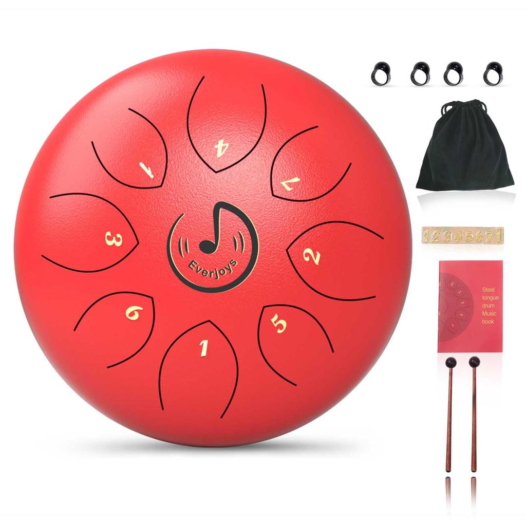 Raindrum Steel Tongue Drum, 8-Tone 6-Inch C Key Handpan Percussion Drum with Music Book and Mallets for Beginners, Meditation, Therapy, Concert, and