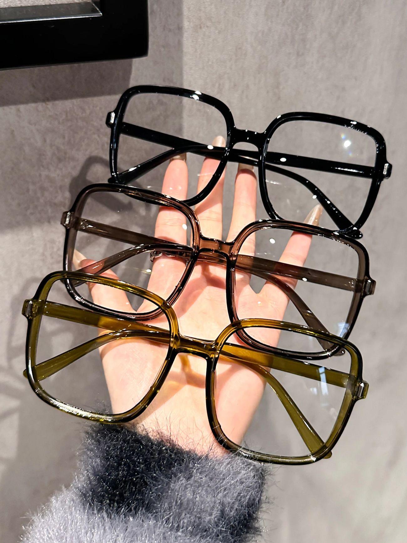 1/3 PC S Fashion Oversized Frame Square Shape Plastic Frame Clear Lens Eyeglasses For Daily Life Take Photo Clothing Accessories