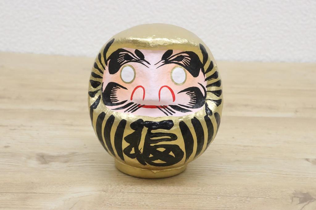 Traditional Japanese Paper Mache Daruma Size 2 Total Gold Doll, (12cm Length),