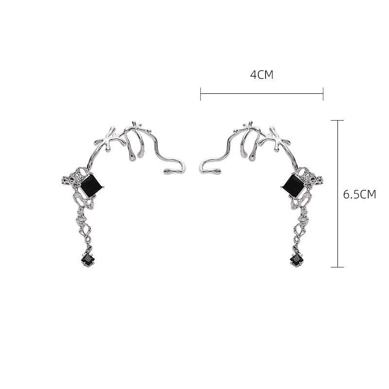 Black square diamond abstract irregular ear hanging high-end temperament cold wind earrings retro simple personalized earrings